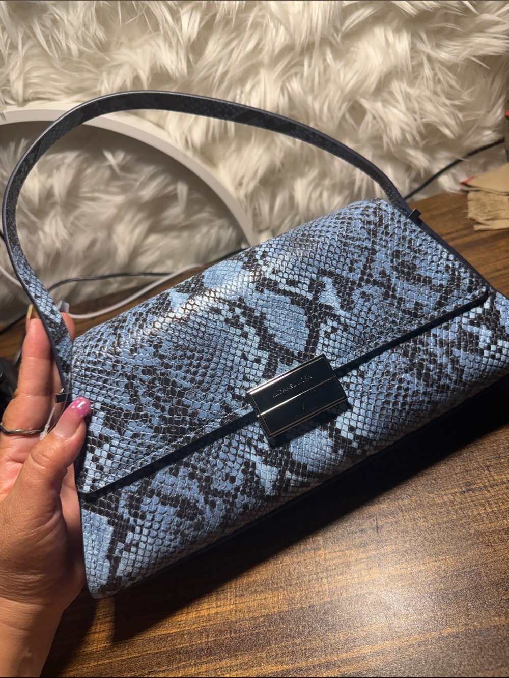 Michael Kors Blue Snake-Print Shoulder Bag - Picture 7 of 8